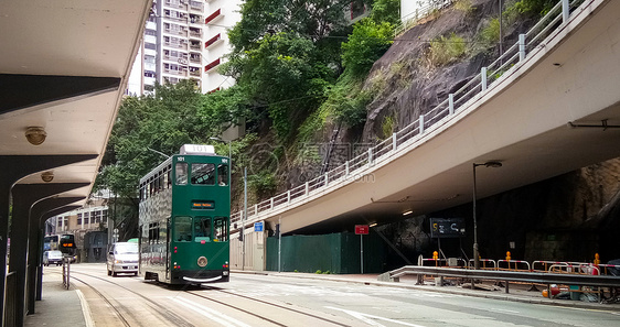 香港城市街景公交车叮叮车老电车图片