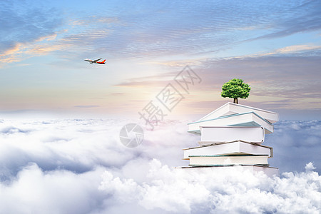 云端中长出大树的书籍背景图片