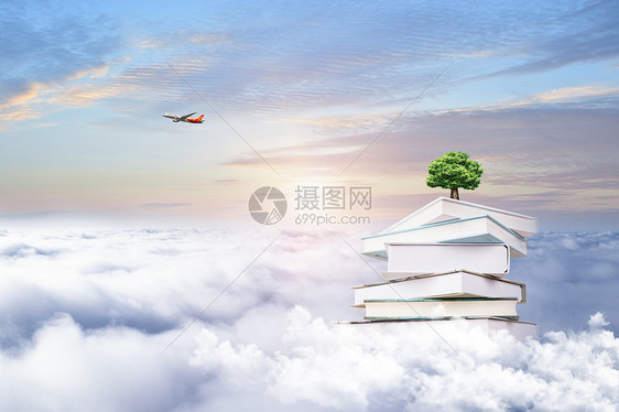 云端中长出大树的书籍图片