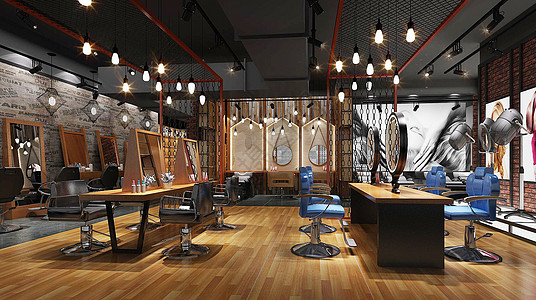 工业复古风美发店室内设计效果图背景图片