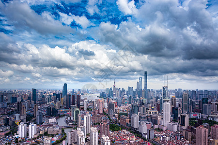 蓝天白云高楼上海城市景观背景
