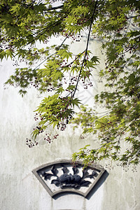 中国风枫叶徽派建筑背景图片