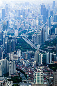 航拍视角的高楼林立的上海背景图片