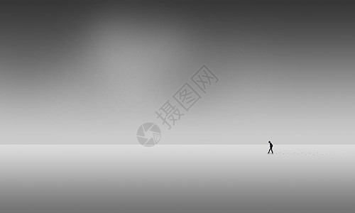 享受孤独空旷的人在雪景雪地里行走简约极简背景设计图片
