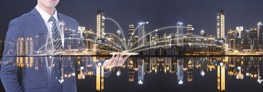 河岸夜景商务科技城市设计图片