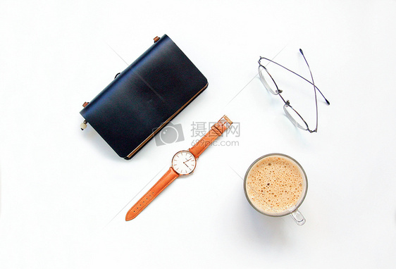 手表 咖啡 眼镜静物背景素材图片