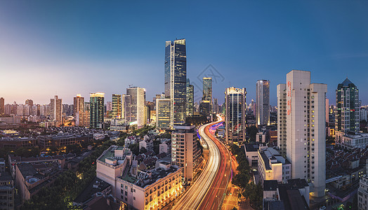 夜晚道路上海城市风光建筑夜景背景