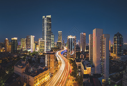 下雨马路上海城市风光建筑夜景背景