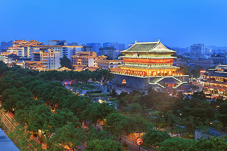 西安城市夜景鼓楼背景