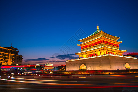 西安钟楼北京城夜景高清图片