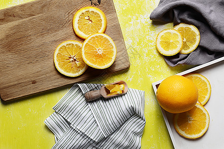 创意蔬果夏日橙子布景黄色背景素材背景