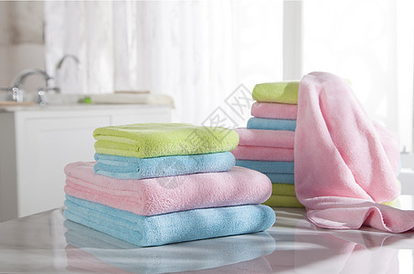 毛巾吸水浴室浴巾彩色组合背景