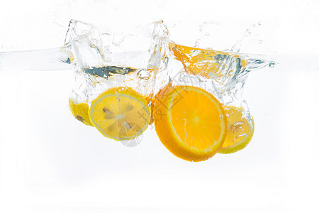 柠檬橙子水果夏日清凉冷饮气泡素材图片