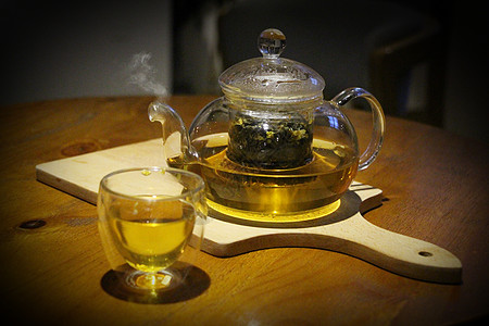 黑乌龙茶乌龙茶茶壶和茶杯背景