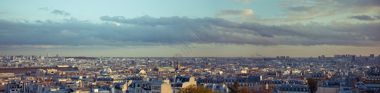 浪漫城市素材蒙马特高地鸟瞰巴黎城区全景背景