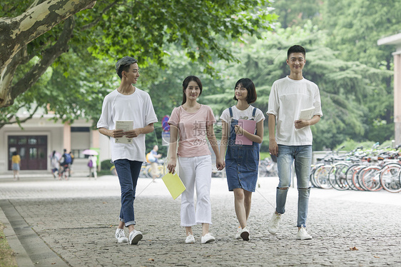 学校教室林荫同学们交流学习友谊图片