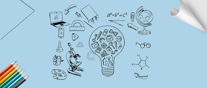 蓝色背景和灯泡与回到学校背景图片