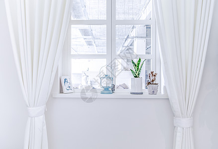 白色居家窗户窗帘高清图片