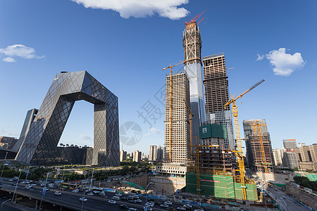 北京CBD商区CCTV和中国尊背景图片