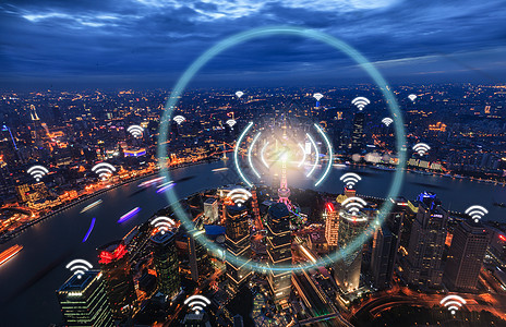 城市建筑科技感夜景图片免费下载城市网络信号科技设计图片