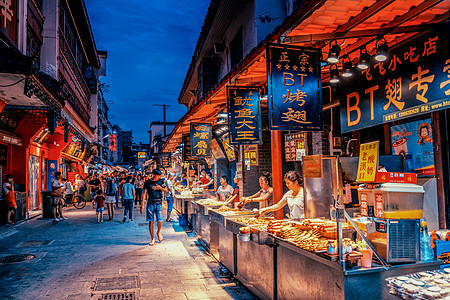 曼谷夜景武汉户部巷美食一条街背景