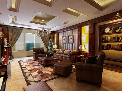 大气的中式客厅效果图背景图片