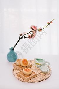 中国风花瓶中秋传统美食老月饼背景