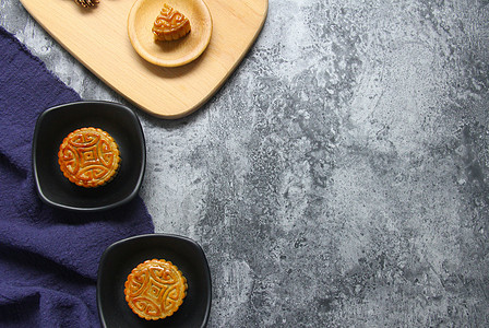 复古水泥风中秋节美食美味月饼背景素材图片