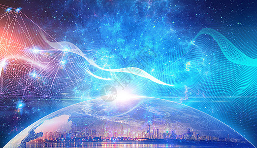科技感光蓝色地球星空商务科技背景素材图片