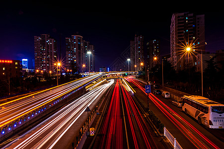 流光公路夜景青岛延安路海信立交桥背景