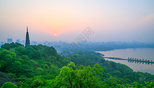 西湖日出杭州西湖背景