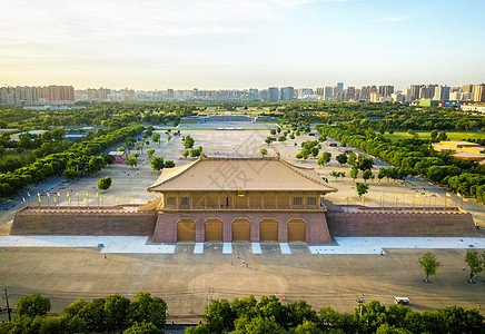 西安旅游景点鸟瞰大明宫背景