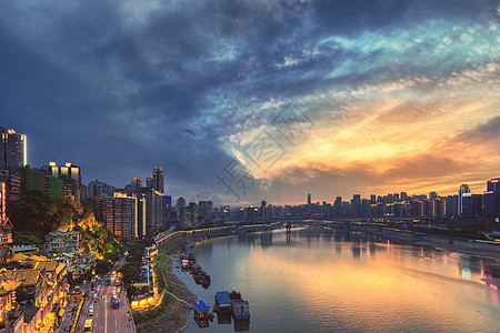 夜景楼房建筑重庆洪崖洞晚霞背景