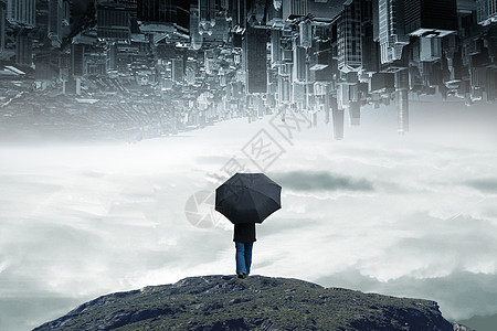 雨伞城市创意拿着雨伞的男人设计图片