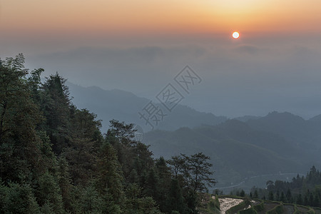 紫鹊界梯田湖南紫鹊界日出背景