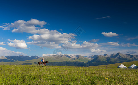 蓝天白云蒙古包新疆喀拉峻草原美景背景