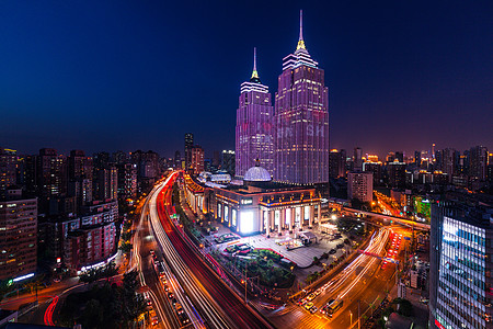 马路夜景上海环球港动感夜景背景