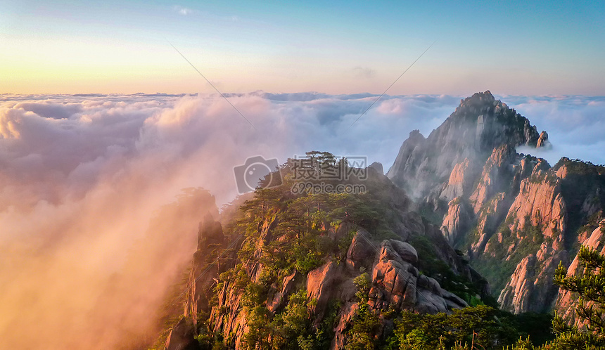 日出云海黄山风光美景图片