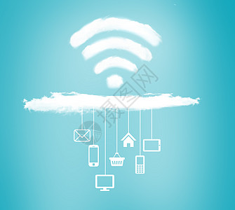 出云海云科技wifi在线蓝色背景素材高清图片