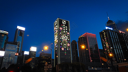 香港夜景大都市中的高楼大厦夜色背景