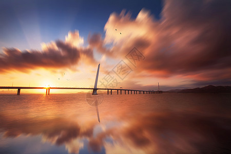 深圳风景深圳湾大桥日出背景