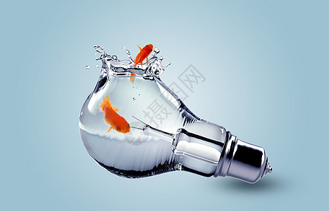 钓金鱼在灯泡里的金鱼设计图片