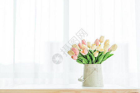 鲜花背景窗边的郁金香背景