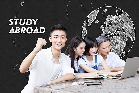 研究生教育黑板前出国学习的大学生设计图片