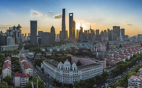 上海城市日落景观图片