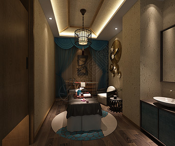 中式古典美容室室内设计效果图图片