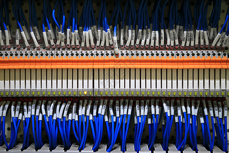 蓝色科技光纤背景整齐且密集布置的电线背景