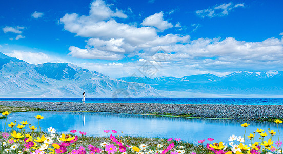 青春蓝天赛里木湖好风光背景