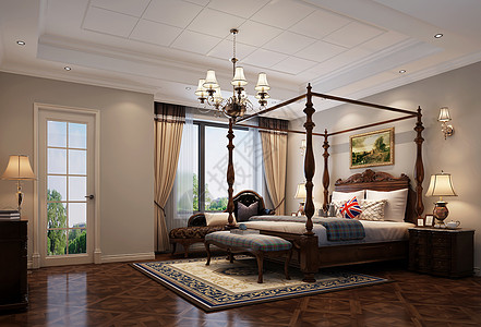 现代简约风新中式风格卧室室内设计效果图背景