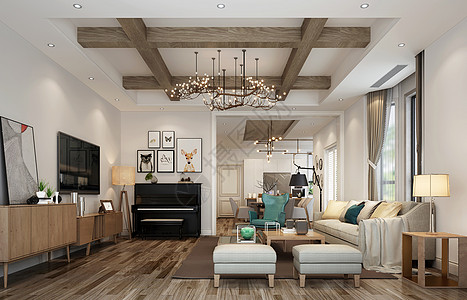 日式室内北欧原木现代简约客厅室内设计效果图背景